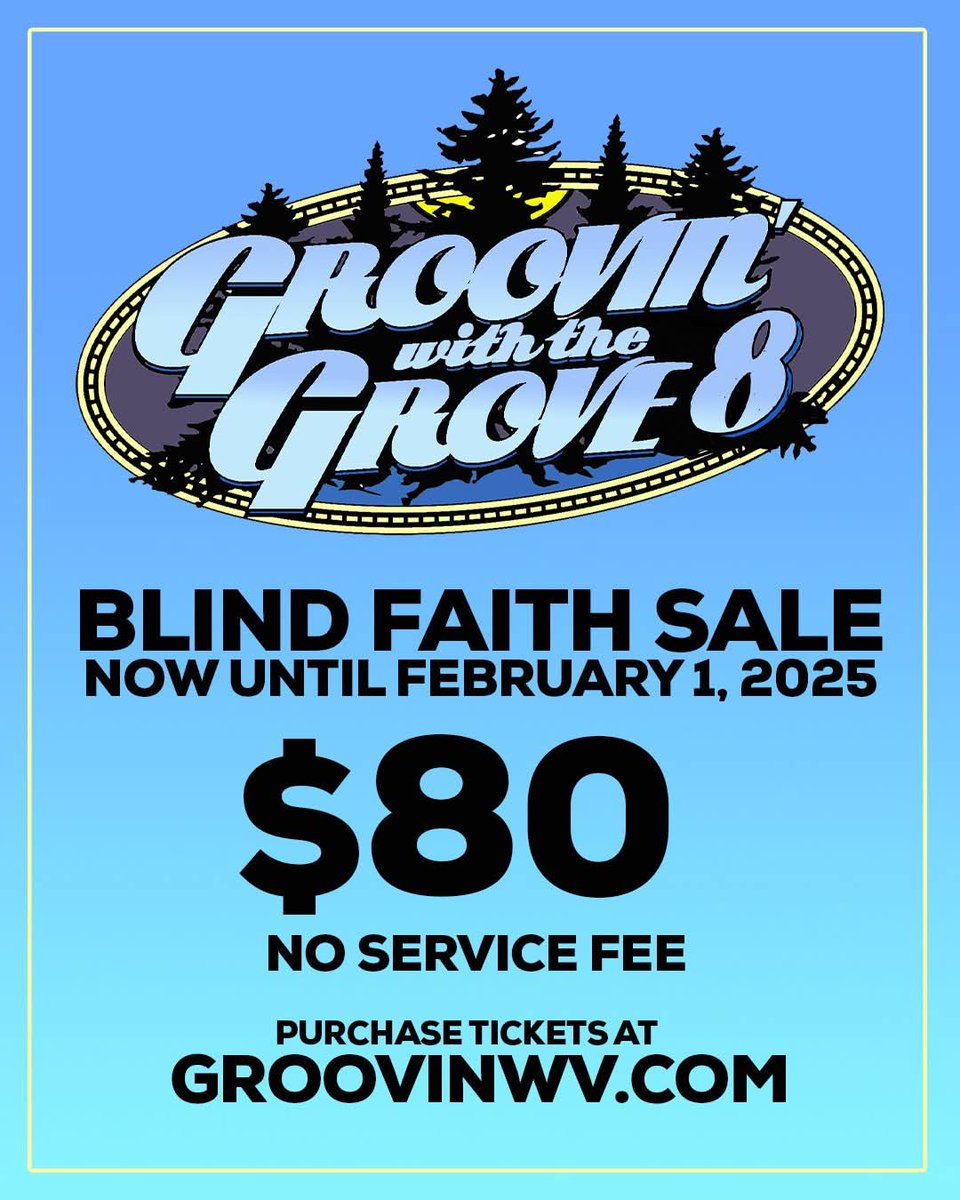 GroovinWV's tweet image. Who's Groovin??
 Announcing Groovin' with the Grove #8 August 22 + 23 at Friends of the Cheat Campground in Albright, WV. $80 Blind faith tickets are on sale now with no service fees until February 1st at GroovinWV.com
@fletchersgrove
#GroovinWV #WestVirginia #Festival