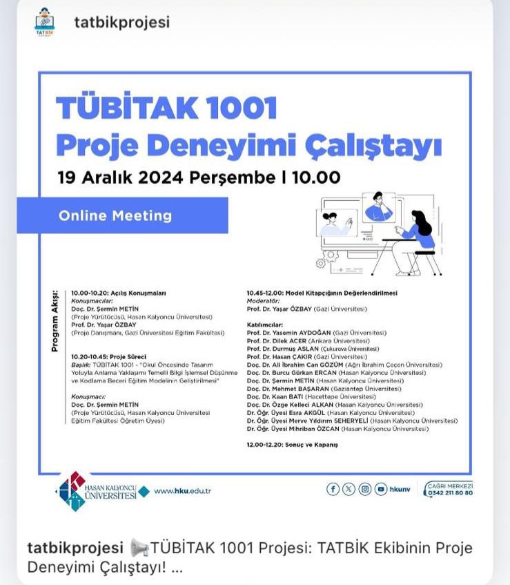Projemizin deneyim çalıştayı ile TATBİK modelimize yönelik görüş alacağız