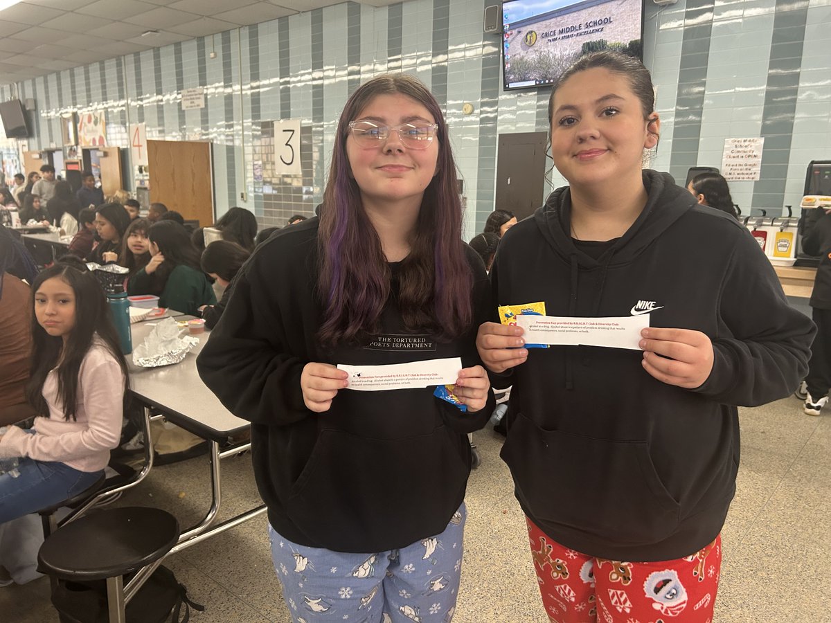 Ms. Garvey (@garvey_ms) on Twitter photo Our B.R.I.G.H.T. Club & Diversity Club passed out drug & alcohol prevention facts today during 6th grade lunch! It was a success! <a href="/HTSD_Grice/">Grice Middle School</a> @HTSDCounseling Our B.R.I.G.H.T. Club & Diversity Club passed out drug & alcohol prevention facts today during 6th grade lunch! It was a success! <a href="/HTSD_Grice/">Grice Middle School</a> @HTSDCounseling