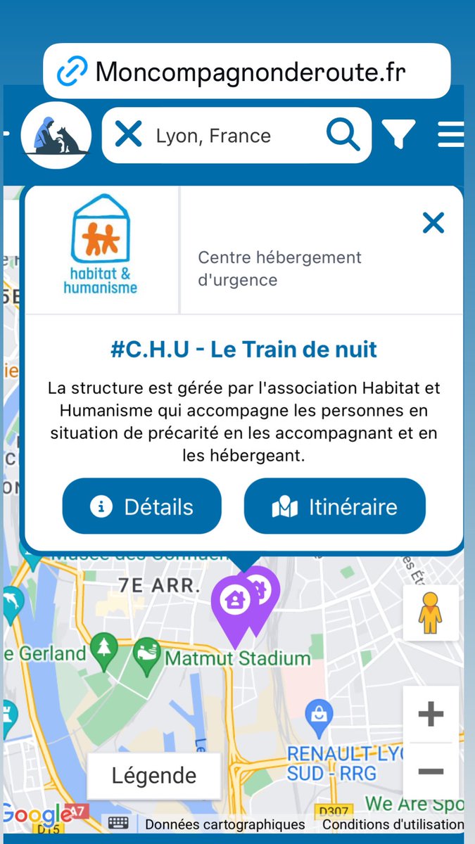 Plateforme solidaire 
Mon Compagnon De Route
Cela fait plusieurs mois, que nous travaillons sur le référencement des
structures/associations qui accueillent les sdf et leurs animaux
L’objectif est aidé les sdf à trouver des services solidaires dont elles ont besoin pour  🐕