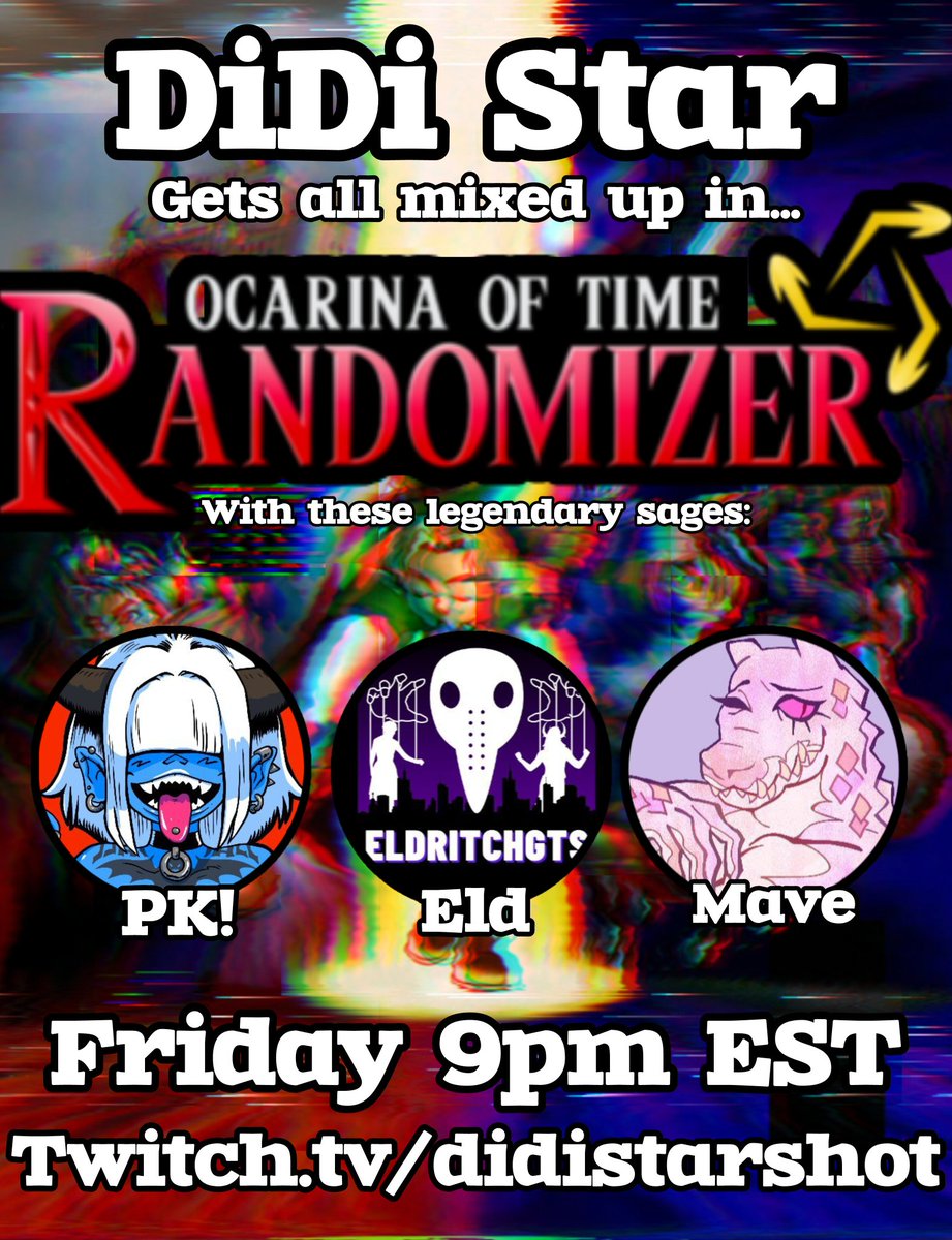 Hey, listen, and other funny jokes. ITS AN OOT RANDOMIZER STREAM

Friday, 9PM EST with <a href="/pk_xull/">PK0! 🔞</a> <a href="/EldritchGTS/">EldritchGTS</a> <a href="/Biggirl_Mavis/">Mave🔞</a>

Only @ twitch . tv/didistarshot