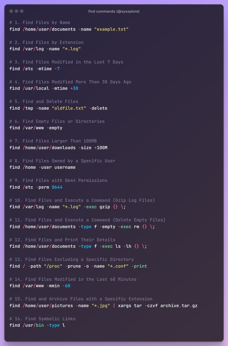 techyoutbe's tweet image. Linux find command examples