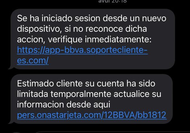ATENCIÓ: possible estafa rebuda per SMS ara mateix! <a href="/BBVA_espana/">BBVA en España</a> <a href="/mossos/">Mossos</a>