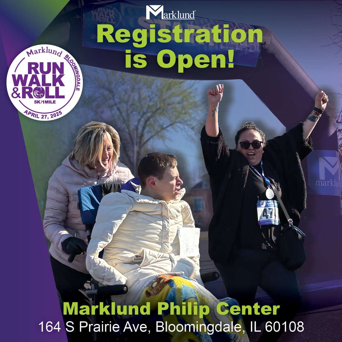 Registration is OPEN for the 8th Annual Run, Walk &amp; Roll 5K/1 Mile-Bloomingdale! Join us 4/27/25 to support Marklund. Sign up: marklund.org/5K