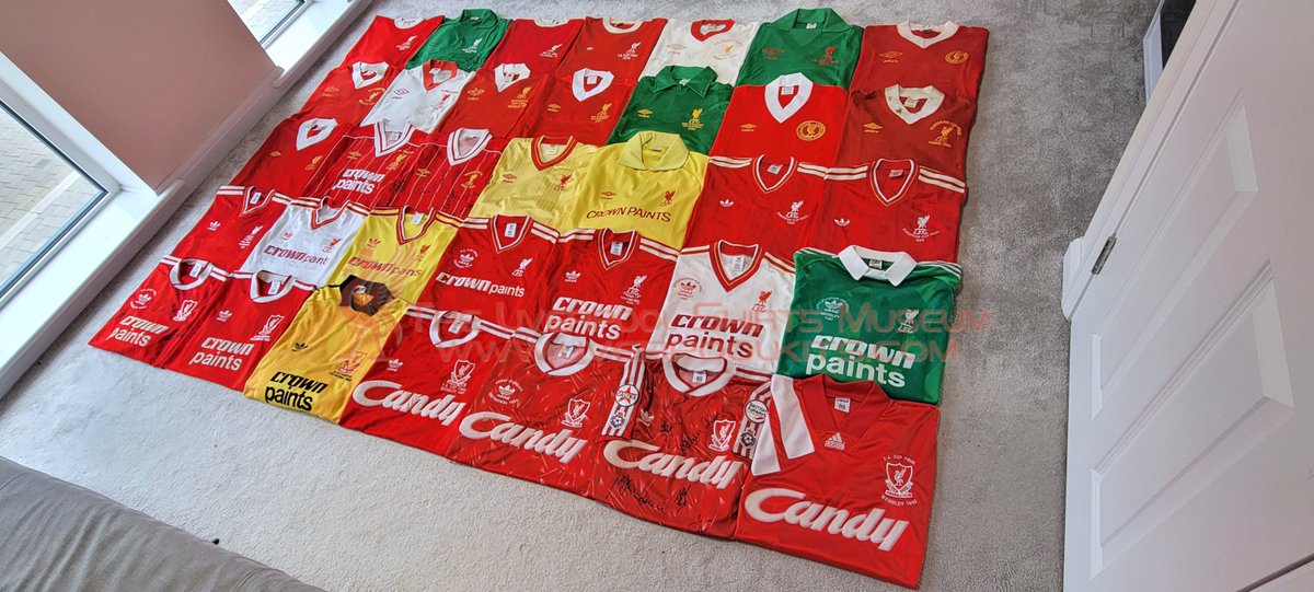 LivShirtsMuseum's tweet photo. Liverpool Match Worn / Issued Player Shirts used in one-off matches with match details embroidery, circa 1970 - 1992 (Pre Premier League) #KitsOutChallenge #MatchWorn #MatchIssued @LFC @LivShirtsMuseum @classicshirts https://t.co/a1vhPV1iW1