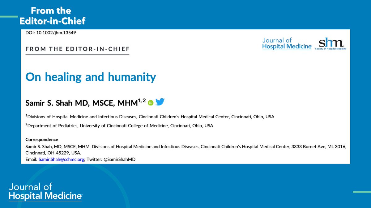 🌟❄️ As we embrace the quiet of winter, take a moment to reflect on stories of trust, healing, and resilience in hospital medicine. #MoreThanAJournal #AMoreOpportuneMoment #LeadingByExample #HowWeHospitalist

🔗: doi.org/10.1002/jhm.13…
✍️: <a href="/SamirShahMD/">Samir S. Shah</a>