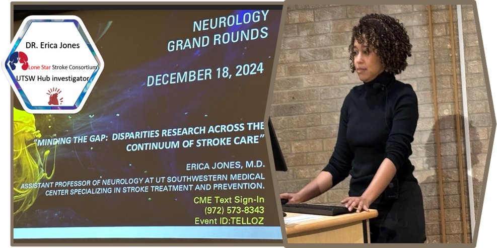 #DaiWaiOlson #lonestarstroke #neuronurses #neuroscience #neurotwitter #MedTwitterGreat, Kudos to Dr. Erica Jones, Assistant professor of Neurology at UTSW presented “Minding The Gap: Disparities Research across the Continuum of Stroke" at UTSW Neurology Grand ground lecture.