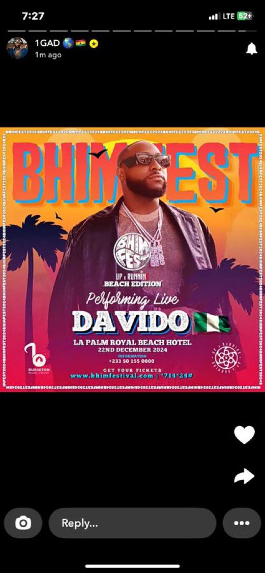 KwasiStone1's tweet photo. @davido will be at the BHIM Festival this year, get you tickets to enjoy amazing performances🎭 from DAVIDO
BHIM FESTIVAL 2024🏝️🇬🇭♨️
🗓️: DEC 22, 2024
📍: LA PALM ROYAL BEACH HOTEL
⏰: 3PM
🎫: https://t.co/WO1DMmKGFV | *714*24#
#BhimFestival24 | #BeachEdition https://t.co/z8wSkVtU7U