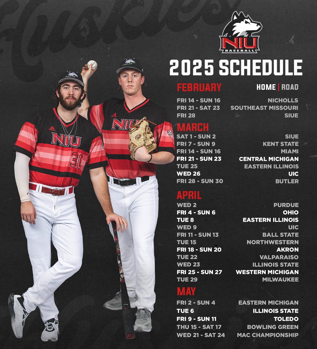 NIU_Baseball's tweet image. The 2025 NIU Baseball schedule is set ‼️
📅 bit.ly/3tXELqM
📰 bit.ly/3P9fLU9