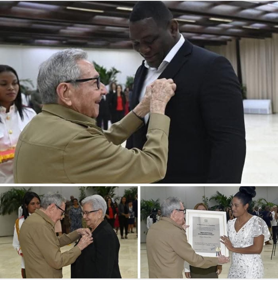 Mijaín, Gladys y Omara, héroe y heroínas de #Cuba

El reconocimiento de manos del General de Ejército Raúl Castro Ruz. 

Toda nuestra admiración y cariño, FELICIDADES

#UnidosXCuba #DePieYCombatiendo #YoSigoAMiPresidente <a href="/DiazCanelB/">Miguel Díaz-Canel Bermúdez</a>