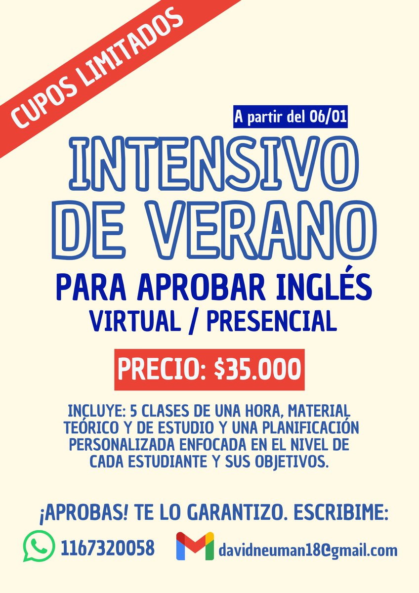 davoneuman1's tweet photo. Amigxs y no tanto:

Acabo de abrir la inscripción para mi curso de inglés INTENSIVO DE VERANO con el objetivo de que mis estudiantes aprueben la asignatura de lengua adicional INGLÉS en el nivel secundario o primario.

FECHA DE INICIO: 06/01/2024 https://t.co/6CHQuVJ09s