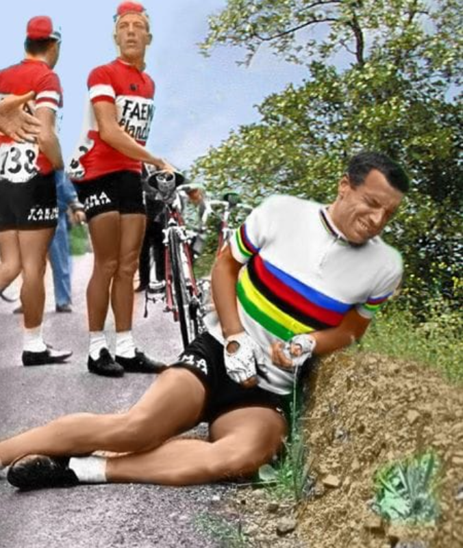 Rik Van Looy met een verschroeiende solo op de luchtgitaar. RIP