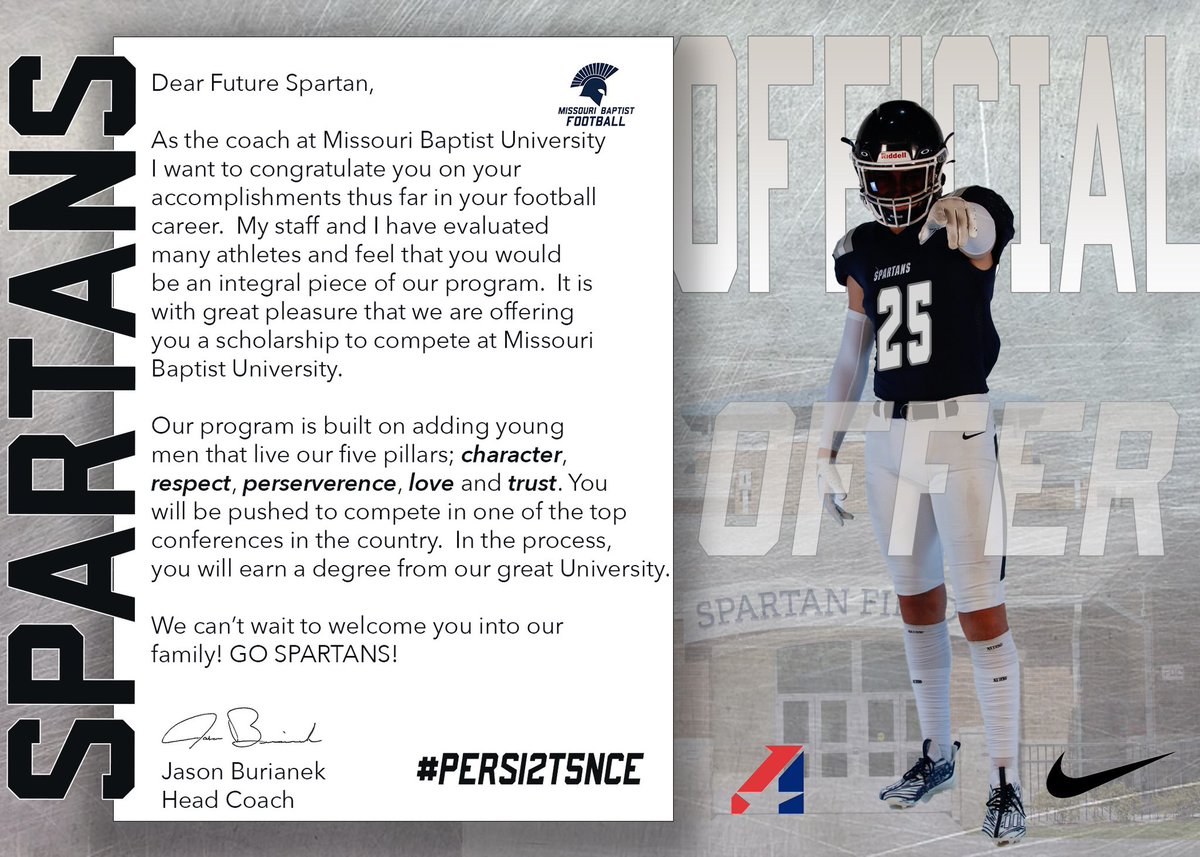 Extremely blessed and thankful to have received an offer from <a href="/MBUFootball/">Missouri Baptist Football</a> !
 <a href="/FBCoachBrayton/">Tyler Brayton</a> <a href="/Arapahoe_FB/">Arapahoe High School Football</a> 
<a href="/MBUCoachB/">Jason Burianek</a>
