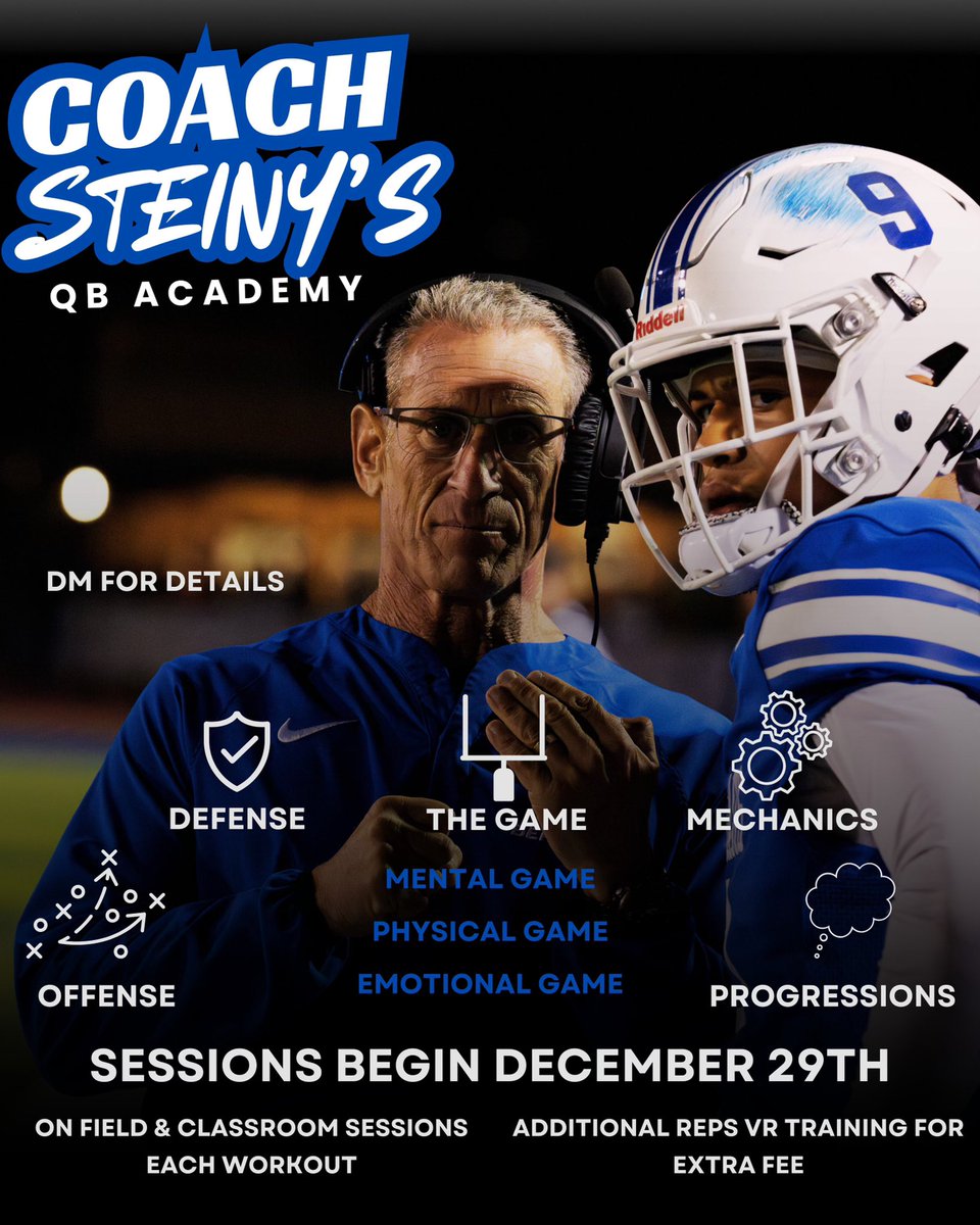 We will be starting QB training sessions on December 29th.  DM for details.