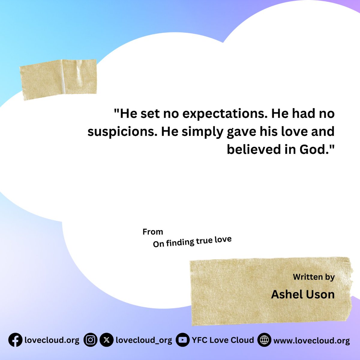 lovecloud_org's tweet photo. Love, when pure, transcends expectations and suspicions.

from On finding true love written by Ashel Uson

Read it here: https://t.co/LNPciq5Ggw

#LoveCloud #WhereLoveReigns https://t.co/3DpIMGieyu