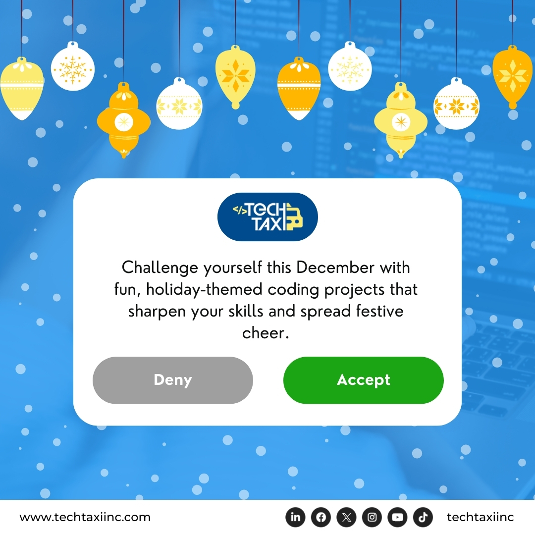techtaxiinc's tweet image. #ProgrammingTip: This December, challenge yourself with holiday-themed coding projects like a virtual snowflake generator or New Year’s countdown timer!
These projects can sharpen your skills and connect you with the #devcommunity. Enjoy the season while enhancing your coding!