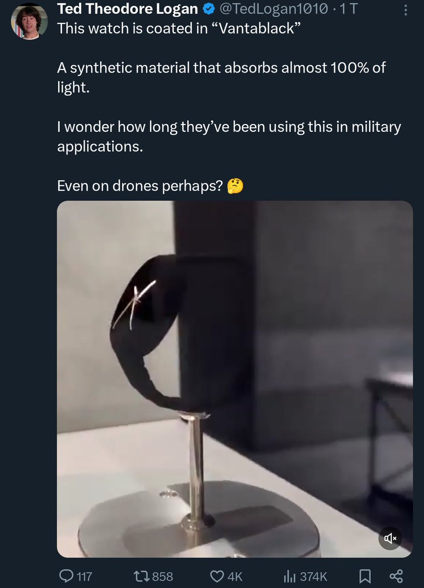 Flerfs can't camouflage…

Yes, "vantablack" is fascinating. But it doesn't grant invisibility!
The effect is just due to the glass pane in front of the watch causing it to "disappear" behind the reflections.
I've never heard of military appliances surrounded by glass. 🤔