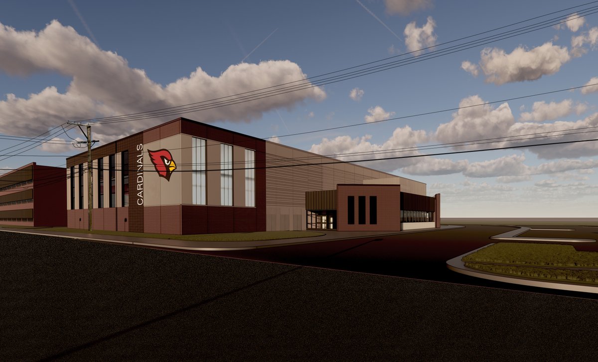 What's this?  Yes, Superintendent Dr. Josh Barron with the first outer wall of the new field house!  These renderings offer a look at how this sparkling new facility will look.

"Get ready Cardinal Nation!" he said.

<a href="/Millar_S/">Steve Millar</a> <a href="/JeffVorva/">Jeff Vorva</a> <a href="/mikeclarkpreps/">MikeClarkPreps</a> <a href="/IKECardinals/">Eisenhower Cardinals Athletics</a>