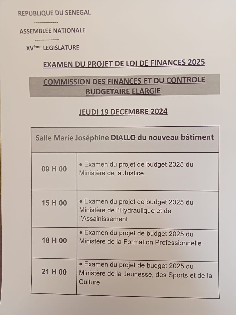 EXAMEN DU PROJET DE LOIS DE FINANCES 2025