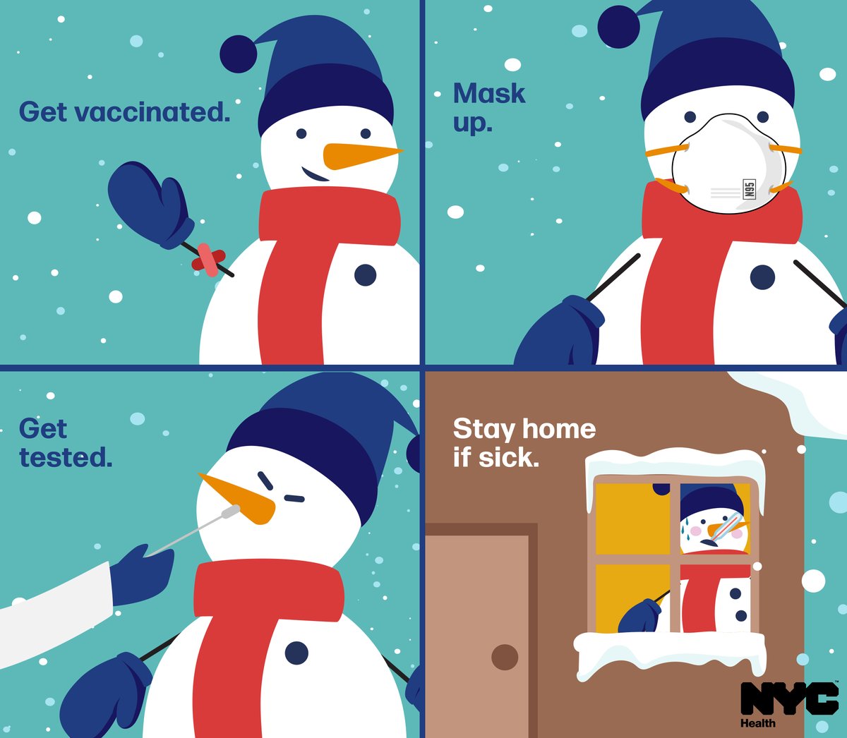 Follow these tips to stay healthy this holiday season when COVID-19, flu and RSV are spreading in NYC!
💪 Get your updated COVID-19 and flu vaccines
😷 Wear a well-fitting mask in crowded indoor settings
🧪Get tested
🏠 Stay home if sick
More tips: on.nyc.gov/covid19prevent…