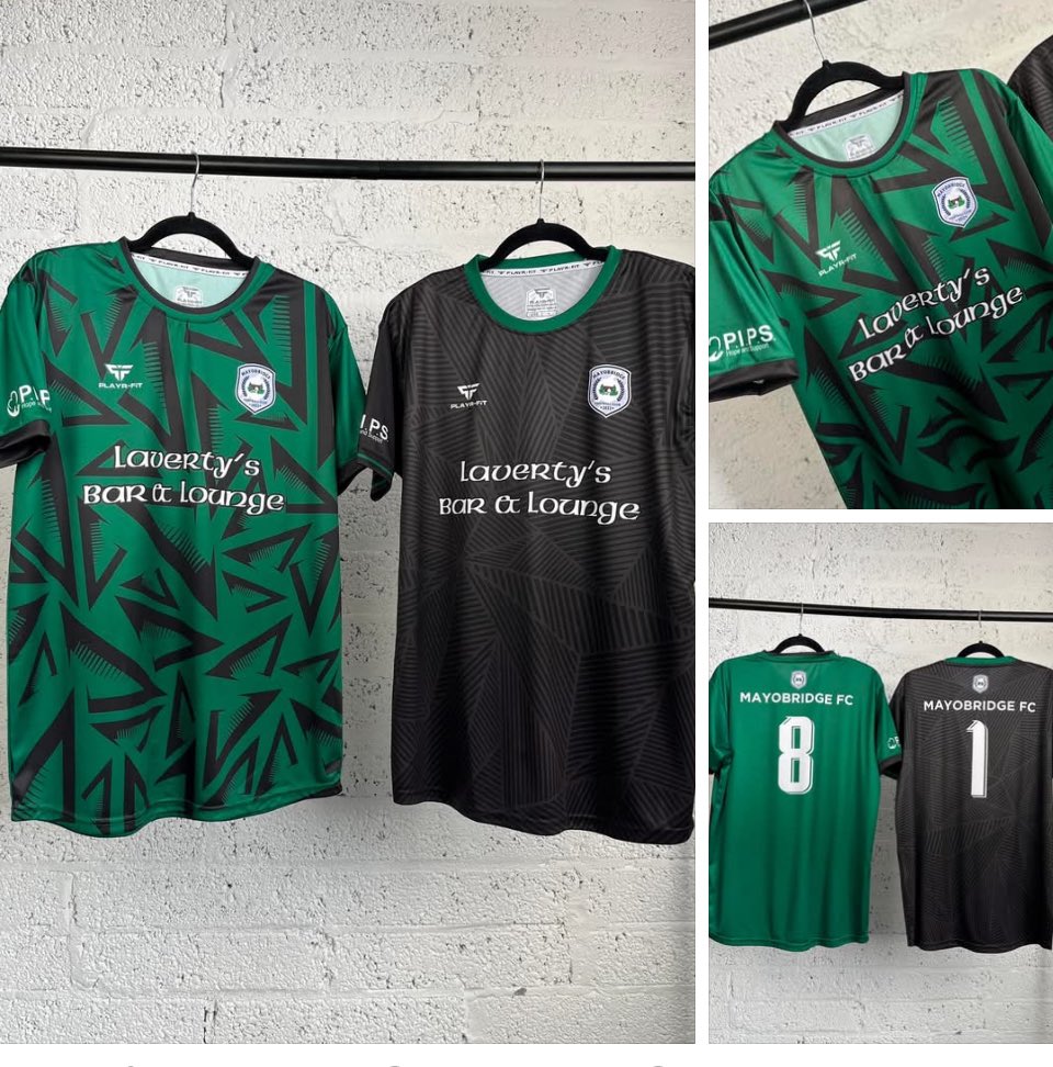 Massive thank you to Playr-Fit Teamwear for our new Away Jerseys! 

Also huge thanks to Laverty’s Bar and Lounge for sponsoring the kit once again! 

We will be wearing this for the first time this weekend in our Mid Ulster Shield 4th round game against Hill Street on Saturday