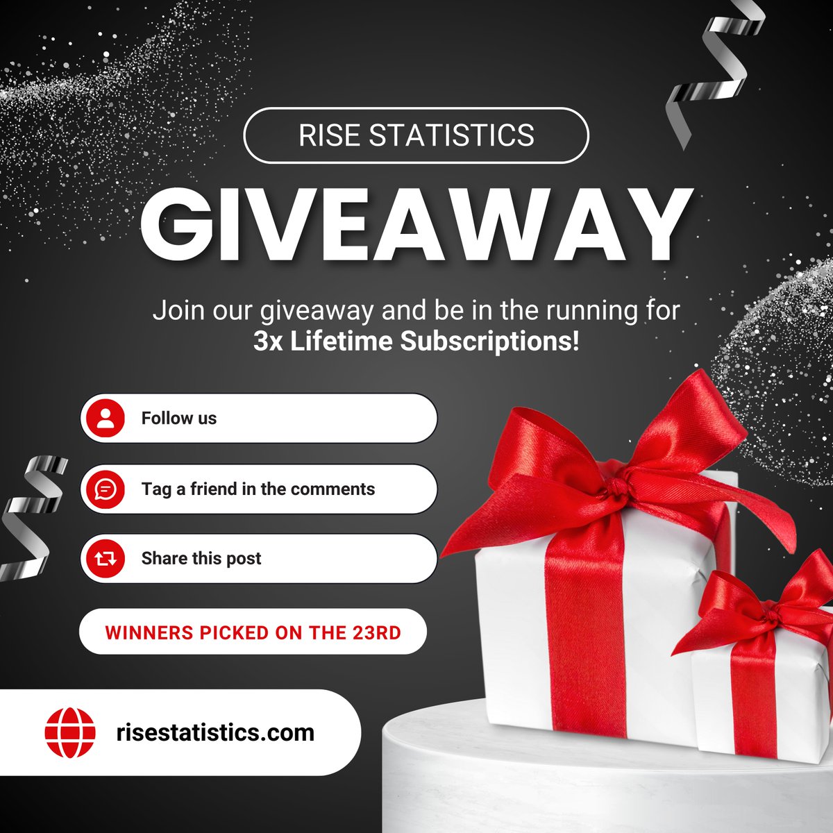 RiseStatistics_'s tweet image. 🎉 Rise Statistics Giveaway 🎉

To celebrate two months since the Rise Statistics app launched, and aligned with our holiday spirit, we are hosting a giveaway!

Follow the requirements below, winners picked on the 23rd at market close (4:00PM EST)! ⏰