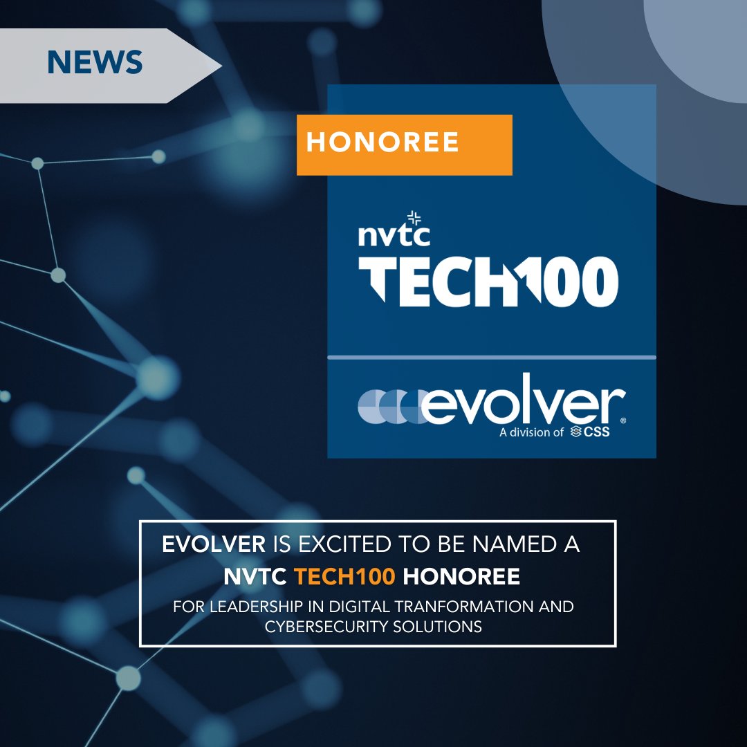 We're proud to provide more details on Evolver's recent distinction as a 2024 Tech100 honoree by the Northern Virginia Technology Council (NVTC) for the 2nd year in a row! This prestigious recognition celebrates Evolver’s leadership in cybersecurity, digital transformation, as
