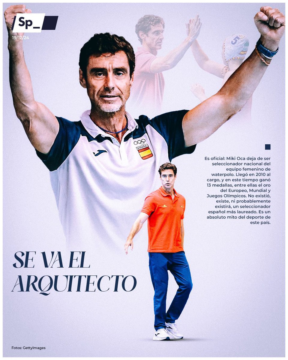 Es oficial: Miki Oca deja de ser seleccionador nacional del equipo femenino de waterpolo. Desde 2010 ganó 13 medallas, entre ellas el oro del Europeo, Mundial y JJOO. No existió, existe, ni probablemente existirá, un seleccionador español más laureado. Es un absoluto mito del