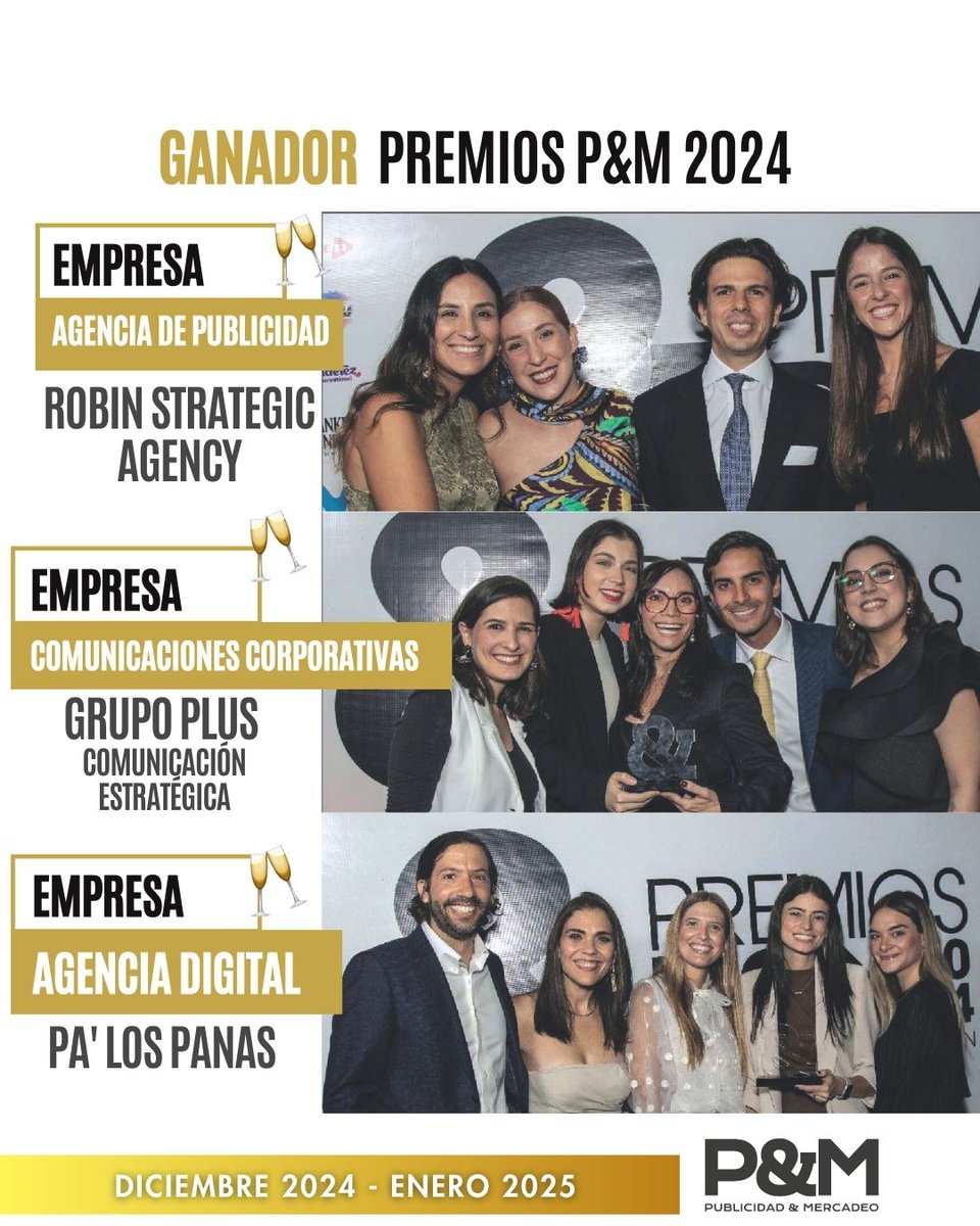 Robin strategic agency, <a href="/GrupoPlusVE/">Grupo Plus</a>   y <a href="/palospanasprod/">Pa’ Los Panas</a>  han sido galardonados en la categoría Empresa, en sus respectivas subcategorías, en los premios P&amp;M.

¡Conoce más en nuestra edición diciembre 2024 - enero 2025!
publicidadymercadeo.net/revista-diciem…