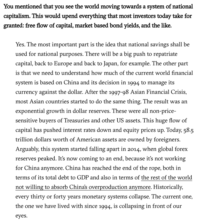marketplunger1's tweet image. The latest piece from Russell Napier is a must-read for all investors. 

The TL;DR: 

• The world is moving to National Capitalism (Reshoring)

• Everyone will choose to inflate their debt away 

• Don&apos;t own the S&amp;amp;P 500 

• Own gold, small caps, and value stocks.