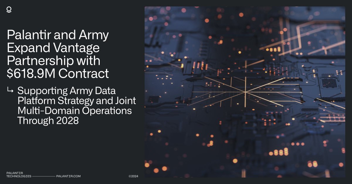 Palantir is honored to expand our long-standing partnership with the <a href="/USArmy/">U.S. Army</a>.

Since 2018, Army has leveraged Palantir’s software to transform how it uses data and AI to more effectively perform essential missions and enable faster decision-making across the force. With an