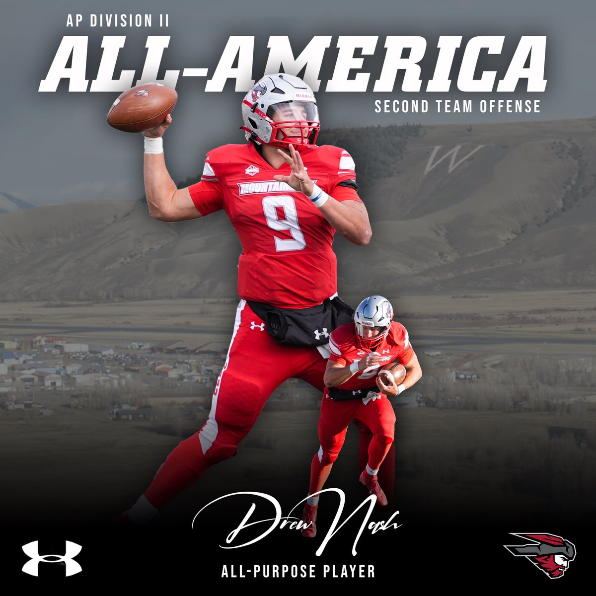 QB1 and unanimous leader of our team - Drew Nash earned 2nd Team All American as an all purpose player with being responsible for 198 points (10th in the country) and 266.8 YPG of total offense (16th in the country). Congrats Drew! #MountUp #ThinAirCrew #OShow