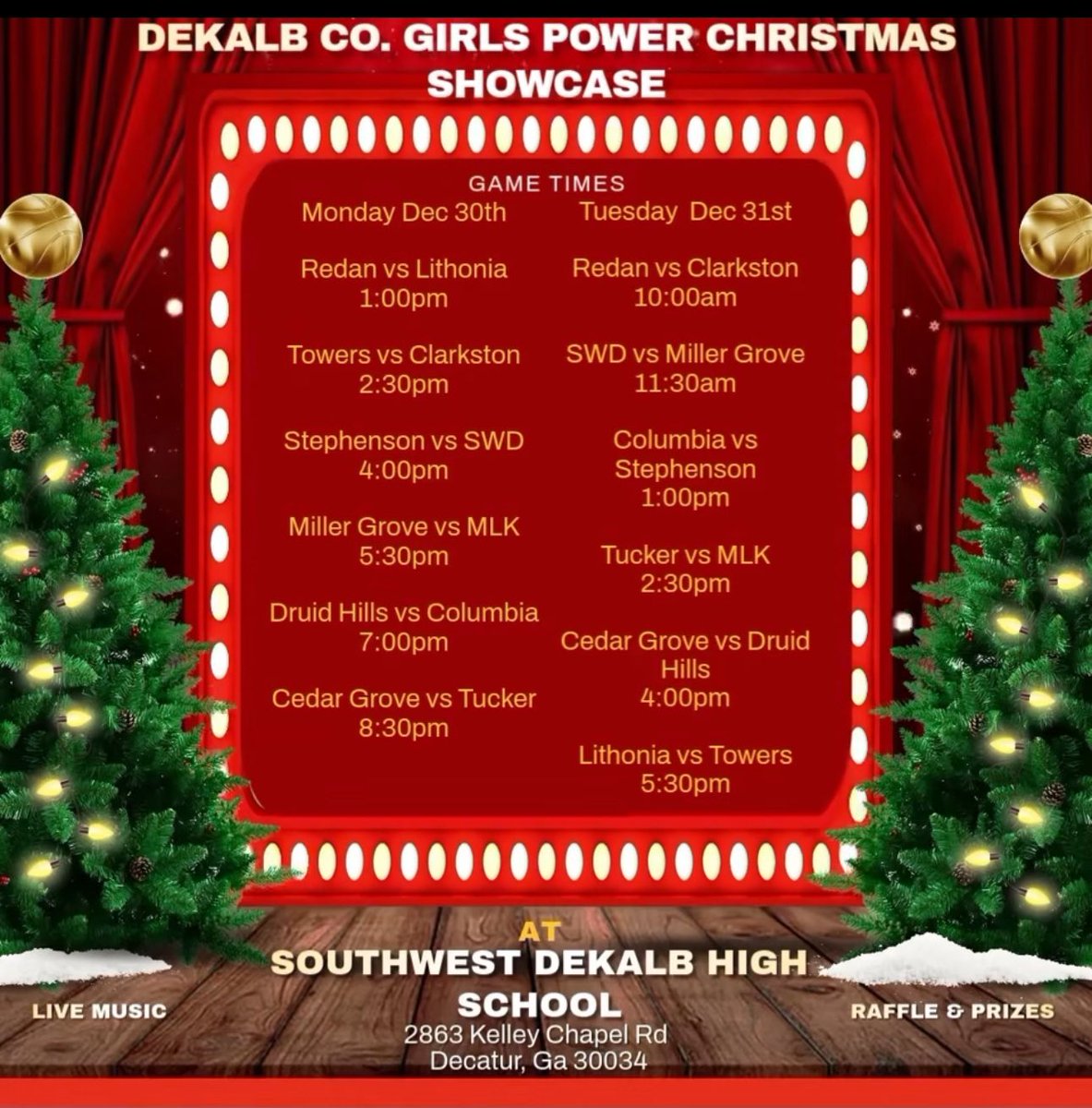 We will host The Dekalb County Girls Power Basketball Christmas Showcase! There will be live music, raffles and live performances during halftime of games. Dekalb county come out and support girls athletics during the hoilday break! 🎄🌲🎅🏾🤶🏾🏀
