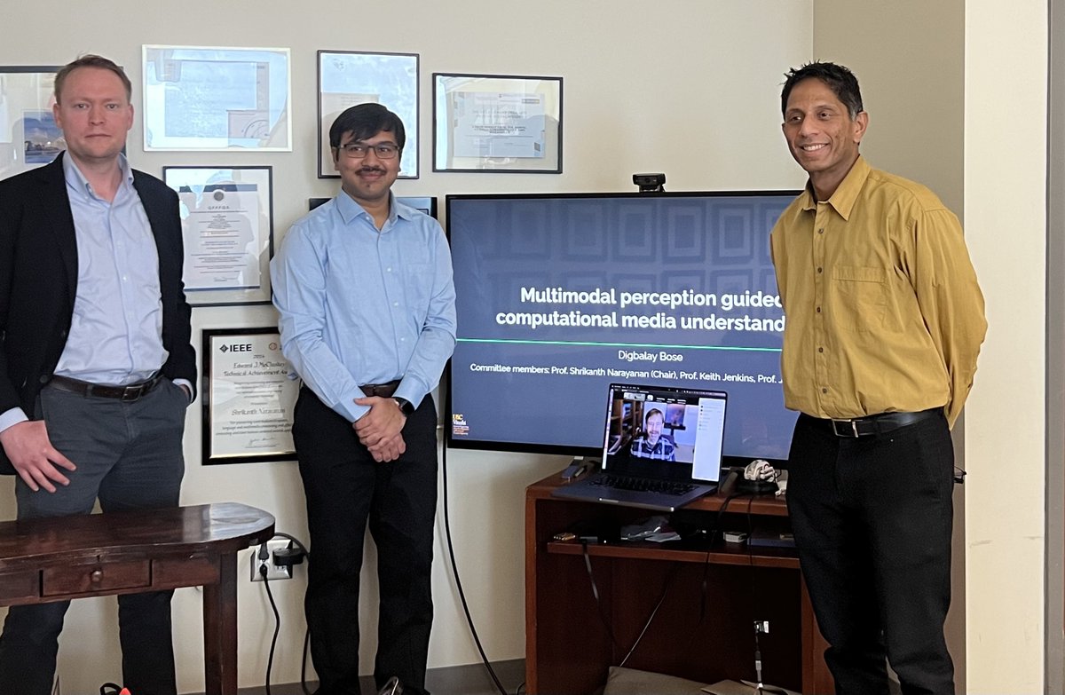 Hearty Congratulations to Digbalay for the successful defense of his dissertation on "Multimodal perception guided computational media understanding". We wish Dr. Digbalay Bose the very best in all  future endeavors.
<a href="/USCViterbi/">USC Viterbi School</a>
<a href="/CSatUSC/">USC Thomas Lord Department of Computer Science</a>
<a href="/USCMingHsiehEE/">USC ECE</a>
<a href="/USCResearch/">USC Research</a>