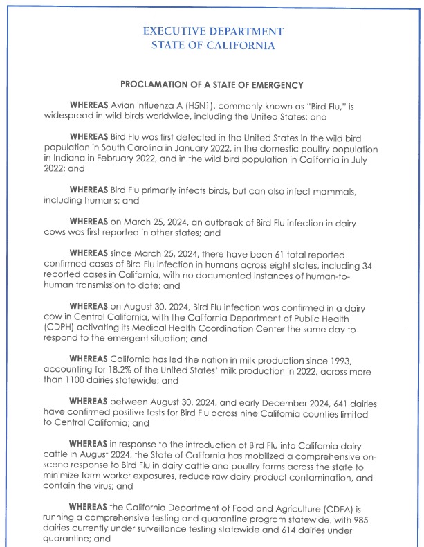 JUST IN: Governor Gavin Newsom just issued a state of emergency in California in response to concerns over bird flu reports.

Newsom stated that he will "take all necessary steps to prevent the spread of this virus"

It's COVID all over again.