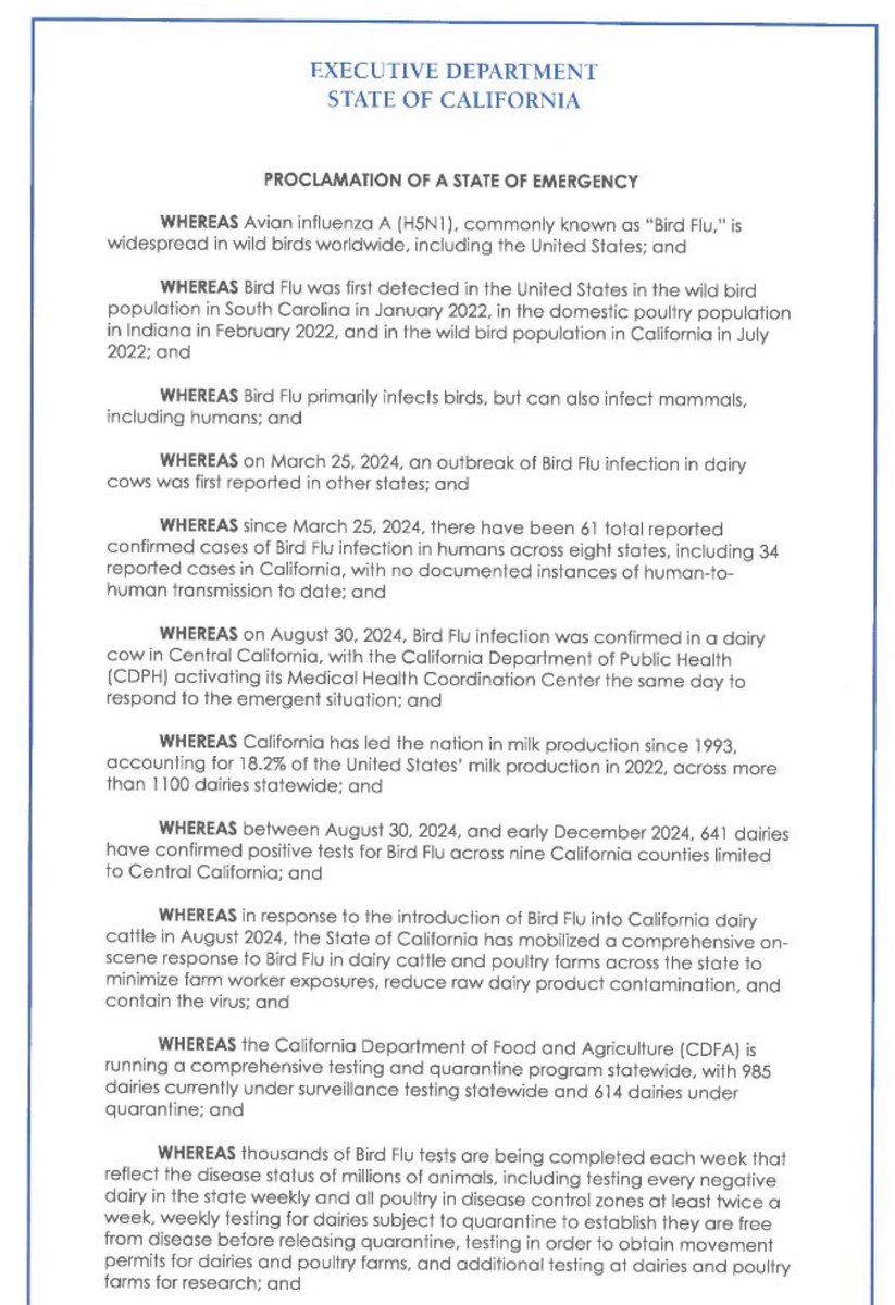 azucenau's tweet image. El gobernador de California, ha declarado estado de emergencia debido al brote de gripe aviar H5N1