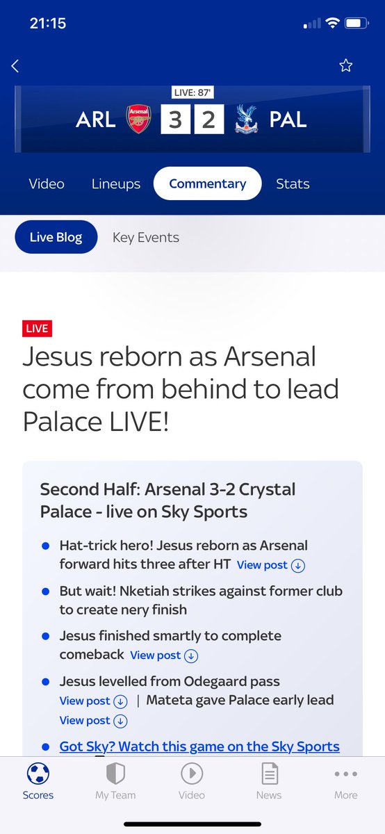 robjrosenberg's tweet photo. @FootballCliches - so what you will with this, Sky Sports’ text updates on Gabriel Jesus’ three goals… what would they say if he got a fourth?! https://t.co/dZqLFuDA1b