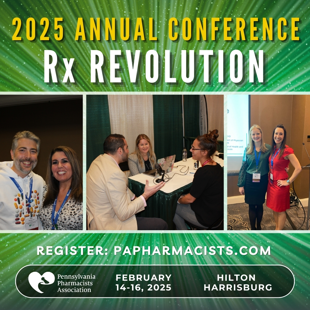 PAPharmacists's tweet image. Join the Rx Revolution at the PA Pharmacists Association 2025 Annual Conference from Feb 14-16, 2025.  Learn ways to revolutionize your pharmacy practice and patient care.  Details/Register: papharmacists.com/page/Annual  #PPAatWork #2025RxRev #Pharmacists