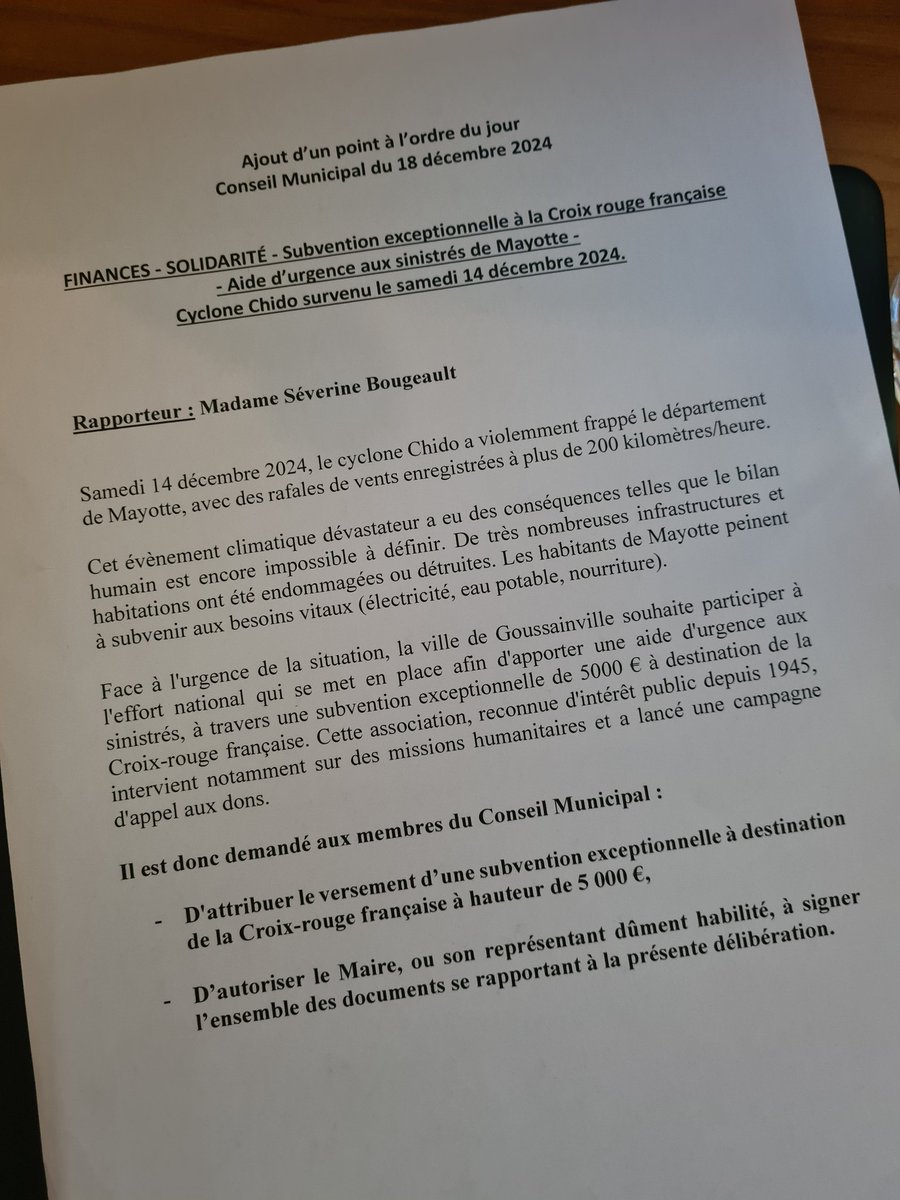 Solidarité de <a href="/goussainville95/">Ville Goussainville</a> avec Mayotte

➡️ Pour participer à l'effort de solidarité nationale qui se met en place, nous avons voté en conseil municipal une subvention exceptionnelle de 5000€ à la croix rouge française