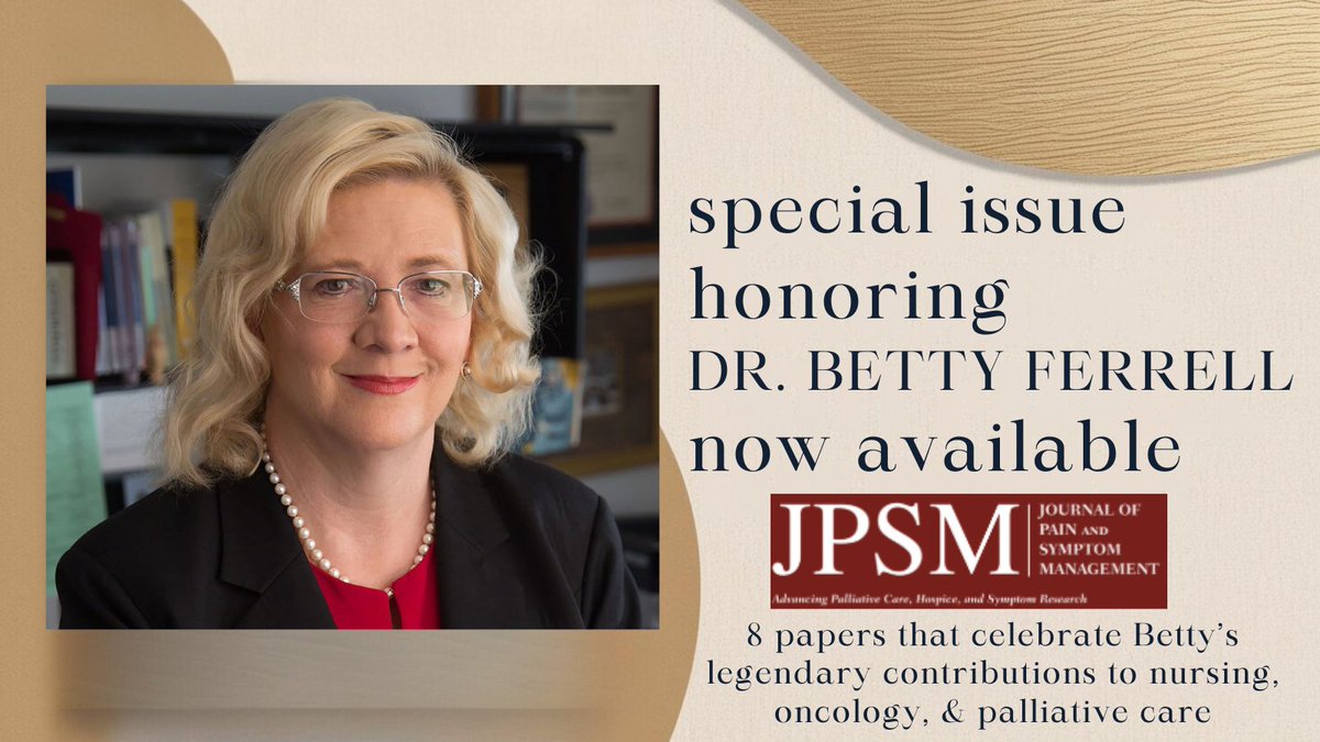 Billy Rosa, PhD, MBE, APRN (@billyrosaphd) on Twitter photo 🎆Read & share this very special issue of <a href="/JPSMjournal/">Journal of Pain and Symptom Management (JPSM)</a> celebrating a very special woman-Dr. Betty Ferrell. It was my privilege to serve as Editor for this project that honors my mentor & brings together 25 colleagues across professions to honor her🙏🔗:sciencedirect.com/journal/journa… 🎆Read & share this very special issue of <a href="/JPSMjournal/">Journal of Pain and Symptom Management (JPSM)</a> celebrating a very special woman-Dr. Betty Ferrell. It was my privilege to serve as Editor for this project that honors my mentor & brings together 25 colleagues across professions to honor her🙏🔗:sciencedirect.com/journal/journa…