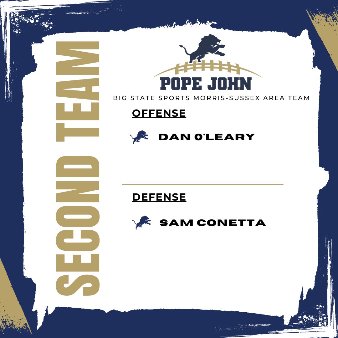 Congratulations to our Pope John Lions on being selected Big State Sports All Area Morris / Sussex Team 

Morris / Sussex Player of the Year - Tylik Hill