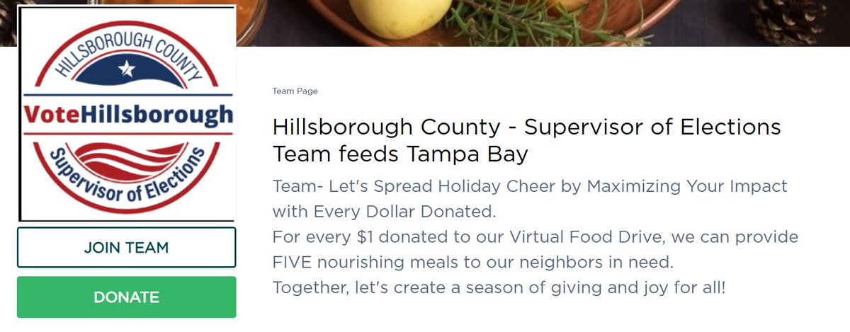 HillsboroughSOE's tweet photo. Every holiday season, we find a way to #GiveBack. This year, we supported @FeedingTampaBay. There are #3WaysToGive – time, food or $$ – and we chose to do all three! Glad we could help. #StandWithFTB #VoteHillsborough https://t.co/BWG4aHAMzf