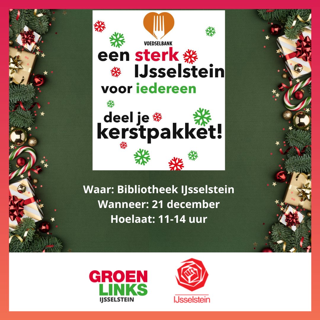Kerstpakkettenactie  in IJsselstein
Heb je iets over uit jouw kerstpakket? Doneer het dan! Wij maken daarmee kerstpakketten voor IJsselsteiners, i.s.m. de Voedselbank en opvang Oekraïense vluchtelingen.  

Laat je hart spreken: doe mee!❤💚<a href="/IJsselsteinPvdA/">PvdA IJsselstein</a>