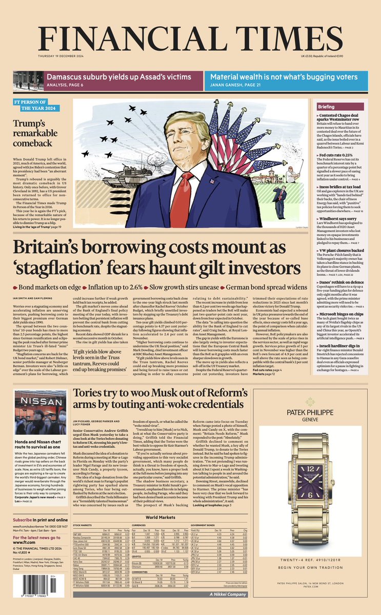 Just published: front page of the Financial Times, UK edition, Thursday 19 December on.ft.com/3DjIbIL