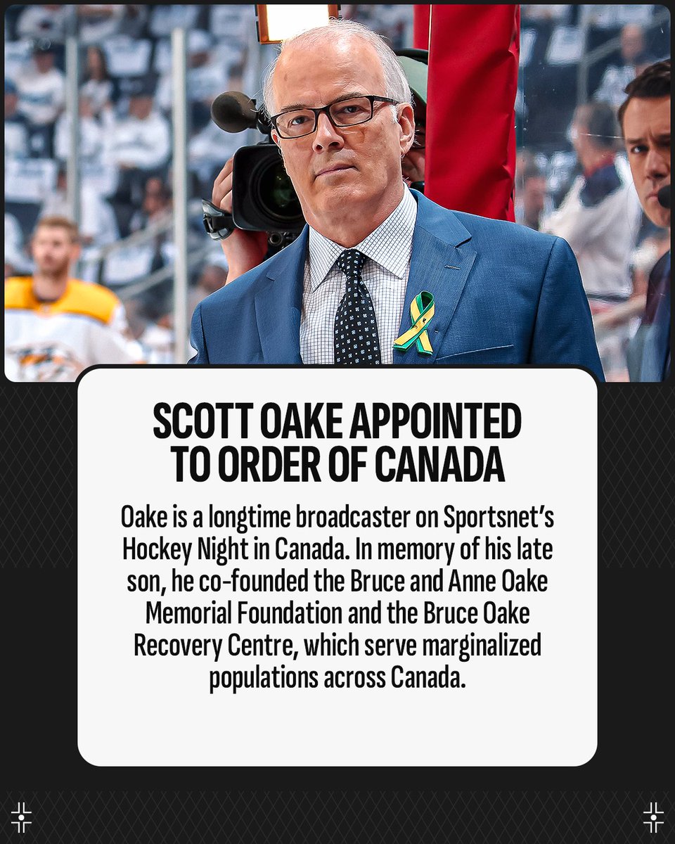 Congratulations to <a href="/Sportsnet/">Sportsnet</a> Hockey Night in Canada broadcaster Scott Oake, who has been appointed to the Order of Canada which honours people who make extraordinary contributions to the country.