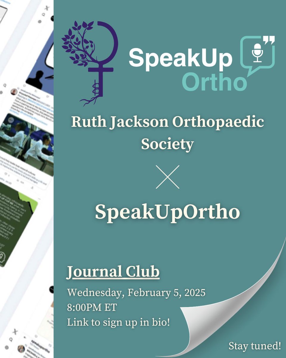 Exciting news! 🎉 Join us for the RJOS/SpeakUpOrtho Journal Club on February 5th, 2025, at 8:00 PM EST.  

📚 Register and access the discussion articles through the link in our bio. We can't wait to see you there! #RJOS #SpeakUpOrtho #OrthopaedicSurgery #MedStudentSupport