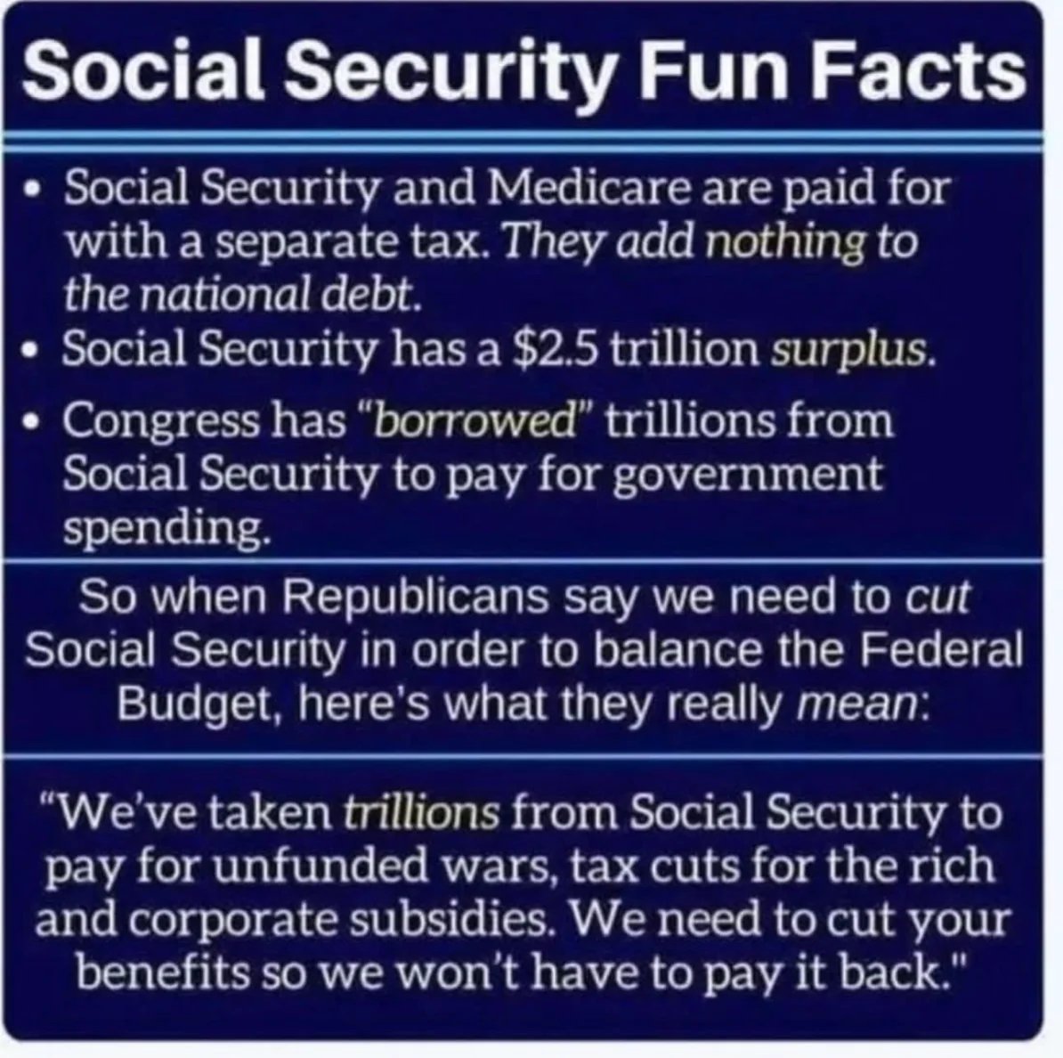 MmmagaSong's tweet photo. @RepGregLopez Hey Lopez. How about instead of taking away people's retirements the government pays back all the money it stole from #SecuritySecurity? https://t.co/nOZ72AxpxO