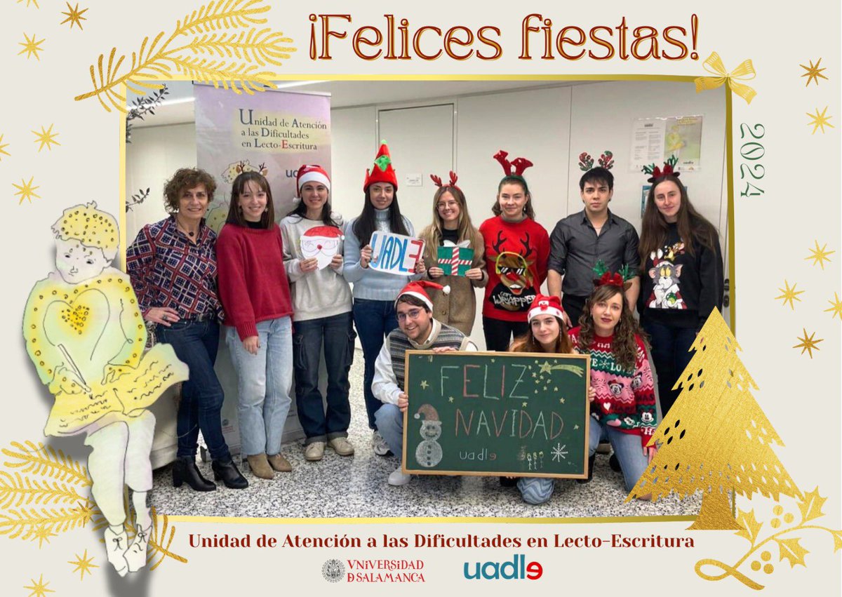 Mercedes I. Rueda, Lydia García, Mónica Gónzalez y todo el equipo de UADLE de la Universidad de Salamanca, os deseamos unas Felices Fiestas de Navidad y Nuevo Año 2025.

¡Gracias por seguir confiando en nuestro servicio!

<a href="/PsicologiaUSAL/">Psicología USAL</a> <a href="/usal/">Universidad de Salamanca</a> <a href="/dipusalamanca/">dipusalamanca</a>