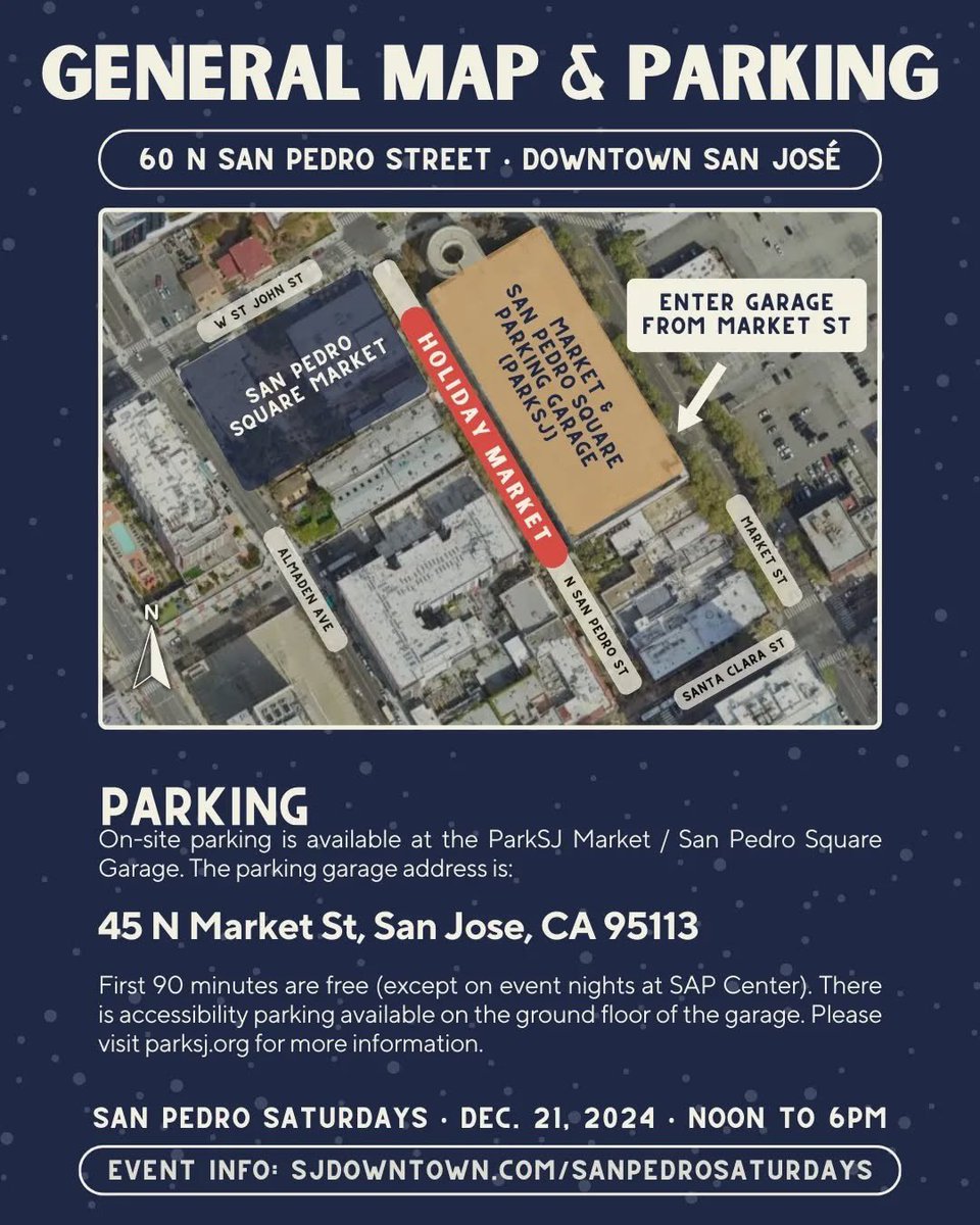 Everything you need to know about this weekend’s Holiday Market by San Pedro Saturdays – a new downtown San Jose event series by the San Jose Downtown Association! Happening this Saturday, Dec. 21. Open 12pm to 6pm.

⭐ Visit sjdowntown.com/sanpedrosaturd…